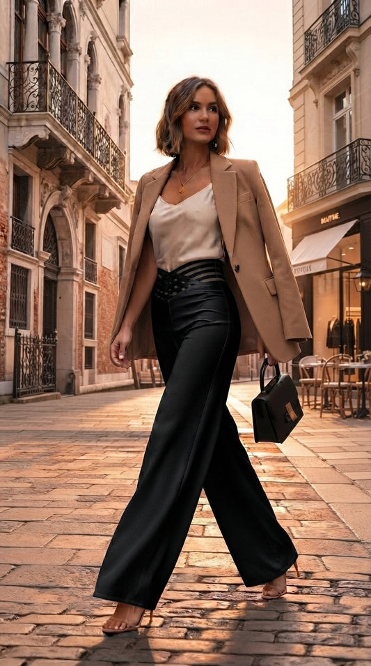 Pantalon Palazzo Fluide — Taille Haute Croisée